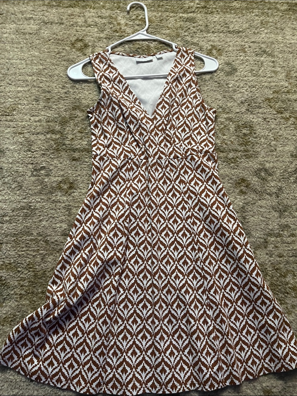 New York & Company Brown and White Geometric Midi Dress